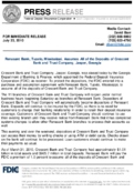 Renasant Bank Tupelo Mississippi Assumes All of the Deposits of Crescent Bank and Trust Company Jasper Georgia