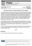 FDIC Issues October List of Banks Examined for CRA Compliance