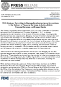 FDIC Advisory Committee to Discuss Developments and Innovations In the Delivery of Financial Services Including Mobile Financial Services and Prepaid Cards