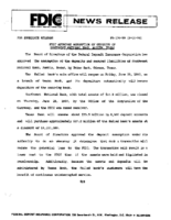 FDIC Approves Assumption of Deposits of Southwest National Bank