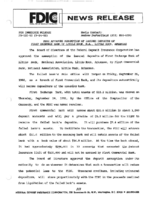 FDIC Approves Assumption of Insured Deposits of First Exchange Bank of Little Rock NA Little Rock Arkansas