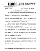 FDIC Approves Assumption of Deposits of Theodore Roosevelt National Bank Washington DC