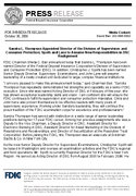Sandra L Thompson Appointed Director of the Division of Supervision and Consumer Protection Spoth and Lane to Assume New Responsibilities in DSC Realignment