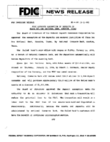 FDIC Approves Assumption of Deposits of Plaza Del Oro National Bank Houston Texas