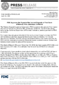 FDIC Approves the Payout of the Insured Deposits of First Bank of Beverly Hills Calabasas California