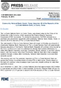 Community National Bank Hondo Texas Assumes All of the Deposits of the La Coste National Bank La Coste Texas