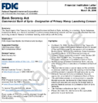 Bank Secrecy Act Commercial Bank of SyriaDesignation of Primary Money Laundering Concern