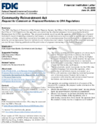 Community Reinvestment Act  Request for Comment on Proposed Revisions to CRA Regulations