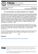 FDIC Issues November List of Banks Examined for CRA Compliance