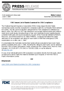 FDIC Issues List of Banks Examined for CRA Compliance