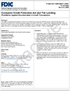 Consumer Credit Protection Act and Fair Lending Prohibition Against Discrimination in Credit Transactions