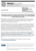 FDIC Reopens and Extends the Public Comment Period on the Proposed Mergers of FirstCitizens Bank  Trust Company with CIT Group Inc and its Subsidiary CIT Bank National Association