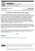 FDIC Issues List of Banks Examined for CRA Compliance