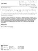 Joint ReleaseFederal Banking Agencies Encourage Banks to Use Federal Reserve Discount Window