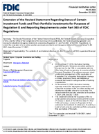 Extension of the Revised Statement Regarding Status of Certain Investment Funds and Their Portfolio Investments for Purposes of Regulation O and Reporting Requirements under Part 363 of FDIC Regulations