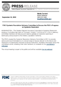 FDIC Systemic Resolution Advisory Committee to Discuss the FDICs Progress on Systemic Resolution
