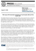 FDIC Issues CRA Examination Schedules for Fourth Quarter 2020 and First Quarter 2021
