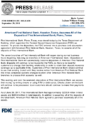 American First National Bank Houston Texas Assumes All of the Deposits of First International Bank Plano Texas