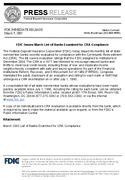 FDIC Issues March List of Banks Examined for CRA Compliance