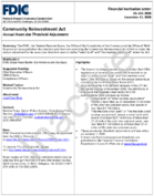 Community Reinvestment Act Annual AssetSize Threshold Adjustment