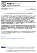 FDIC Issues January List of Banks Examined for CRA Compliance