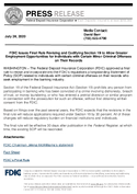 FDIC Issues Final Rule Revising and Codifying Section 19 to Allow Greater Employment Opportunities for Individuals with Certain Minor Criminal Offenses on Their Records