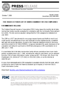 FDIC Issues October List of Banks Examined for CRA Compliance
