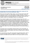 Southern Bank and Trust Company Mount Olive North Carolina Assumes All of the Deposits of Bank of the Commonwealth Norfolk Virginia