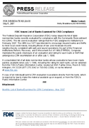 FDIC Issues List of Banks Examined for CRA Compliance