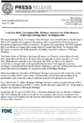 Level One Bank Farmington Hills Michigan Assumes All of the Deposits of Michigan Heritage Bank Farmington Hills