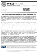 FDIC Issues CRA Examination Schedules for Third and Fourth Quarter 2020