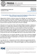 Tri Counties Bank Chico California Assumes All of the Deposits of Citizens Bank of Northern California Nevada City California