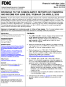 Revisions to the Consolidated Reports of Condition and Income for June 2018 Webinar on April 5 2018