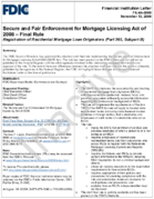 Secure and Fair Enforcement for Mortgage Licensing Act of 2008  Final Rule  Registration of Residential Mortgage Loan Originators Part 365 Subpart B