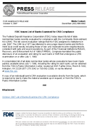 FDIC Issues List of Banks Examined for CRA Compliance