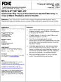 Regulatory Relief Guidance to Help Financial Institutions and Facilitate Recovery in Areas of Maine Affected by Severe Weather