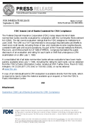 FDIC Issues List of Banks Examined for CRA Compliance