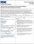 FDIC Announces Upcoming Community Affairs Webinar Innovation at Work Financial Empowerment Programs