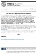 FDIC Issues List of Banks Examined for CRA Compliance