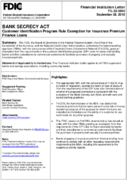 Bank Secrecy Act Customer Identification Program Rule Exemption for Insurance Premium Finance Loans