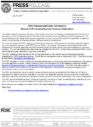 FDIC Releases and Seeks Comment on Manual for Processing Deposit Insurance Applications