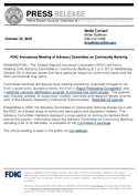 FDIC Announces Meeting of Advisory Committee on Community Banking