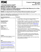 Regulatory Relief Guidance to Help Financial Institutions and Facilitate Recovery in an Area of Virginia Affected by an Earthquake