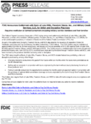 FDIC Announces Settlement with Bank of Lake Mills Freedom Stores Inc and Military Credit Services LLC for Unfair and Deceptive Practices