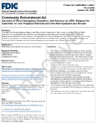 Community Reinvestment Act Issuance of Final Interagency Questions and Answers on CRA Request for Comment on Two Proposed Revised and One New Question and Answer