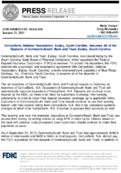 CertusBank National Association Easley South Carolina Assumes All of the Deposits of CommunitySouth Bank and Trust Easley South Carolina