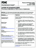Letter to Stakeholders Third Quarter 2008 Edition of FDICs Letter to Stakeholders
