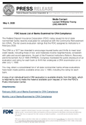 FDIC Issues List of Banks Examined for CRA Compliance
