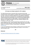 FDIC Issues List of Banks Examined for CRA Compliance