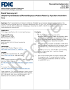 Bank Secrecy Act Delayed Implementation of Revised Suspicious Activity Report by Depository Institutions Form